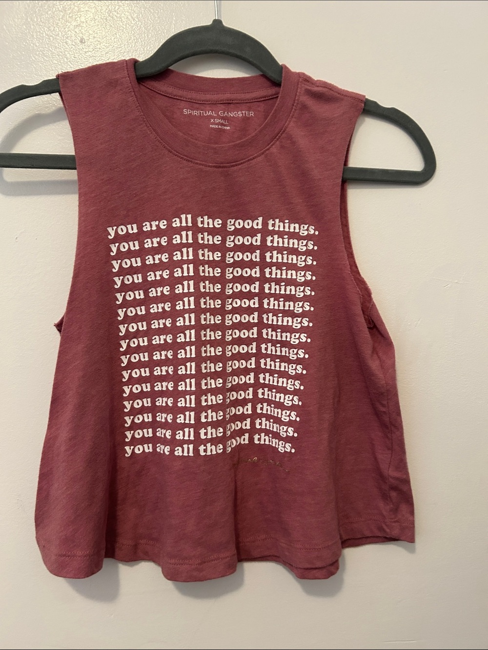 Spiritual Gangster Mauve Graphic Crop Muscle Tank with White Text